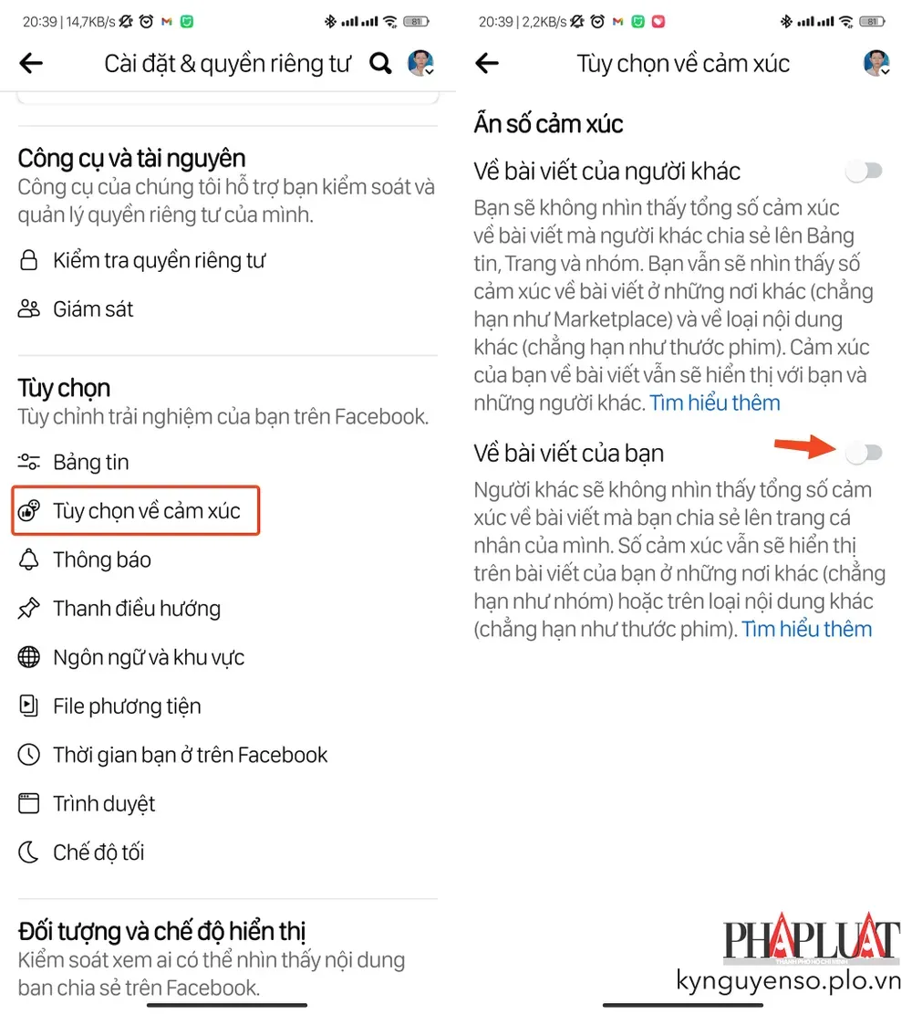 Giao diện Reaction preferences là mấu chốt để tìm hiểu cách ẩn thích trên facebook bằng điện thoại Android
