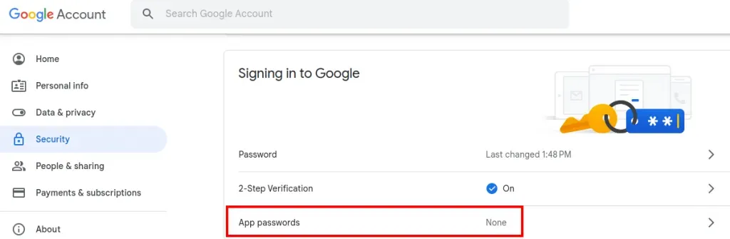 Giao diện tạo Mật khẩu ứng dụng của Google cần thiết cho các ứng dụng cũ như Outlook 2013