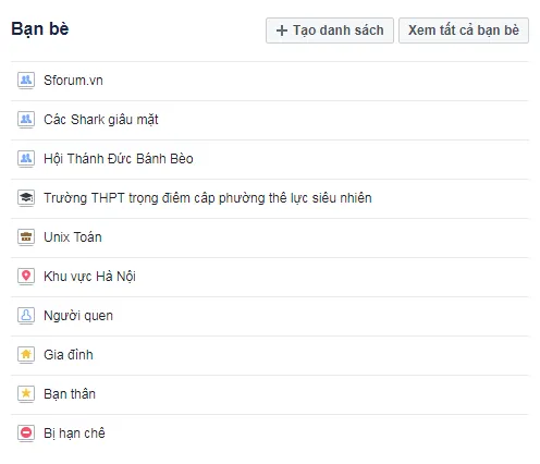 Giao diện tạo và sắp xếp Danh sách bạn bè tùy chỉnh trên Facebook