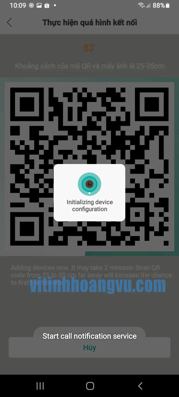 Giao diện thông báo quá trình nhận diện và kết nối thiết bị đang diễn ra trong khoảng 180 giây