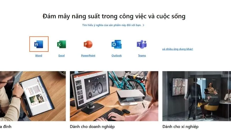 Giao diện tìm kiếm phiên bản Word 2013 trên trang sản phẩm Microsoft