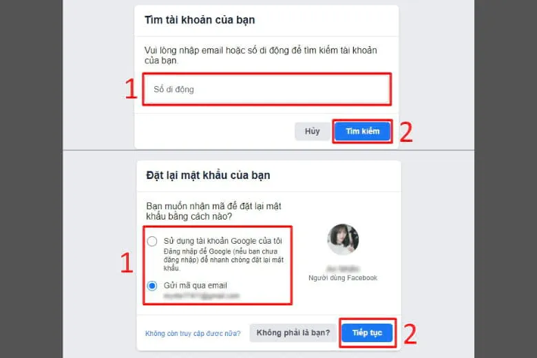 Giao diện tìm kiếm tài khoản Facebook khi đã đăng xuất trên PC