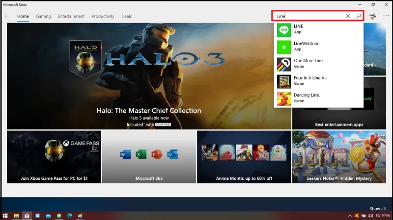 Giao diện tìm kiếm ứng dụng Line trong cửa hàng Microsoft Store