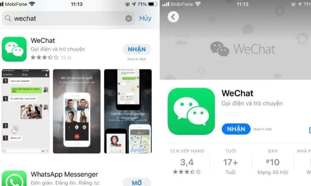 Giao diện tìm kiếm WeChat trên App Store iOS
