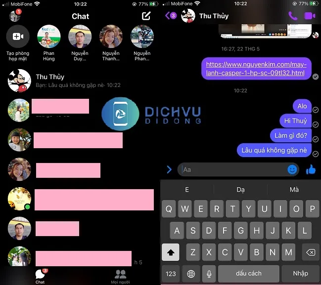 Giao diện tin nhắn Messenger khi bị chặn hoặc vô hiệu hóa