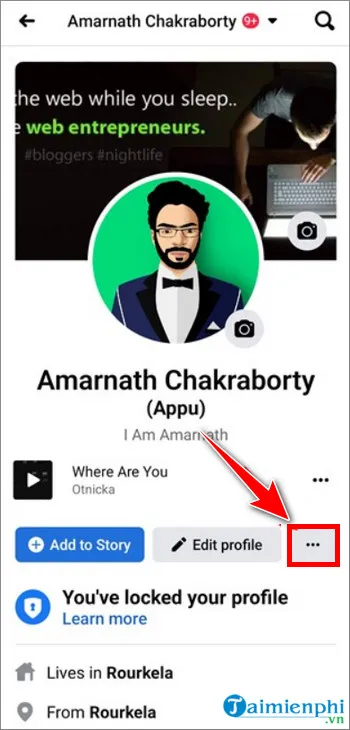 Giao diện truy cập menu ba chấm trên Trang cá nhân/Fanpage