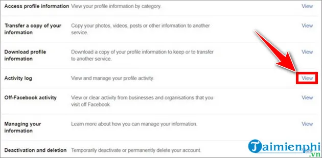 Giao diện truy cập Nhật ký hoạt động