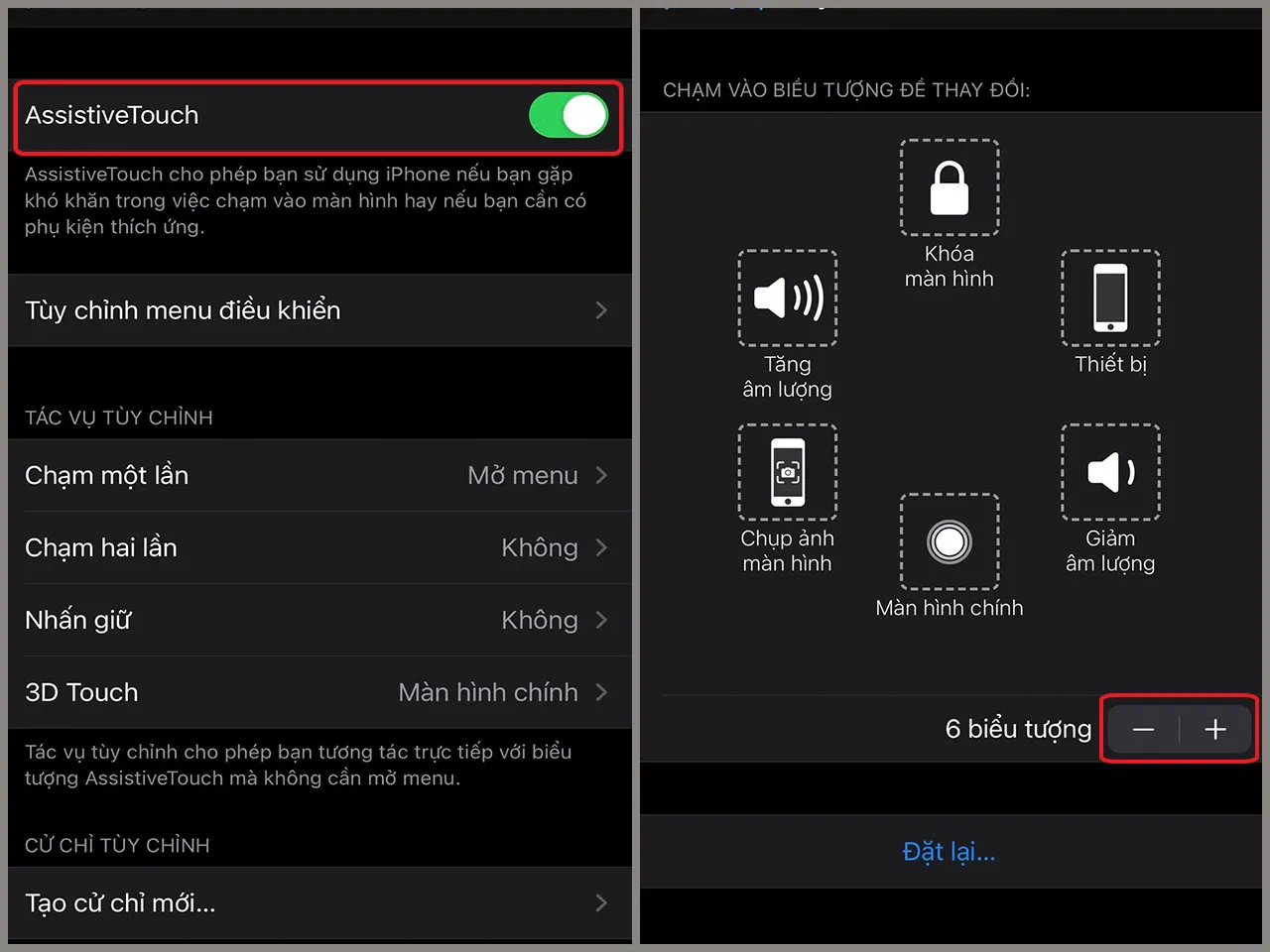 Giao diện Tùy chỉnh Menu Cao nhất trong thiết lập nút Home ảo