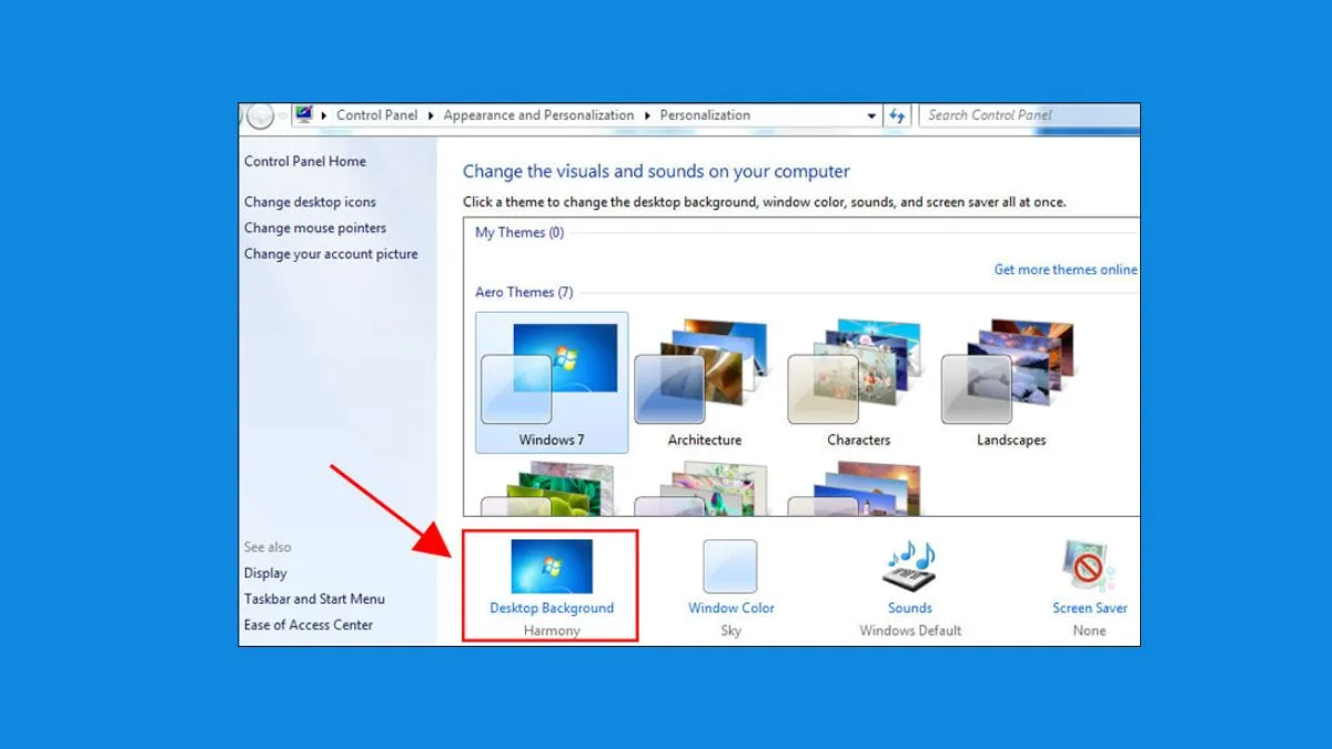 Giao diện tùy chỉnh Personalization chọn Desktop Background