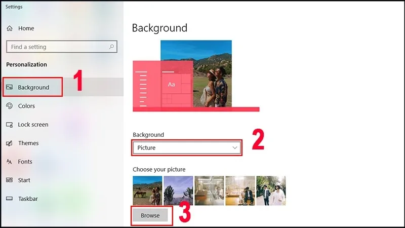 Giao diện tùy chọn Choose a fit để cân chỉnh kích thước và vị trí hình nền