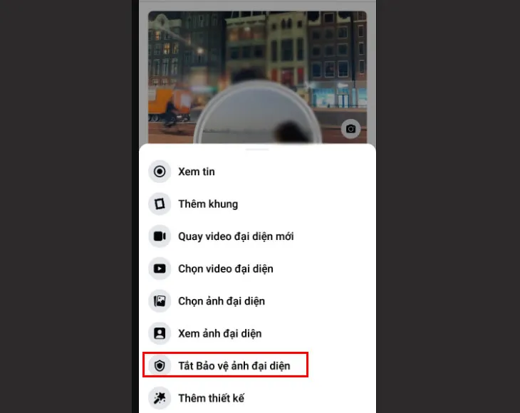Giao diện tùy chọn tắt khiên bảo vệ avatar Facebook trên trang cá nhân