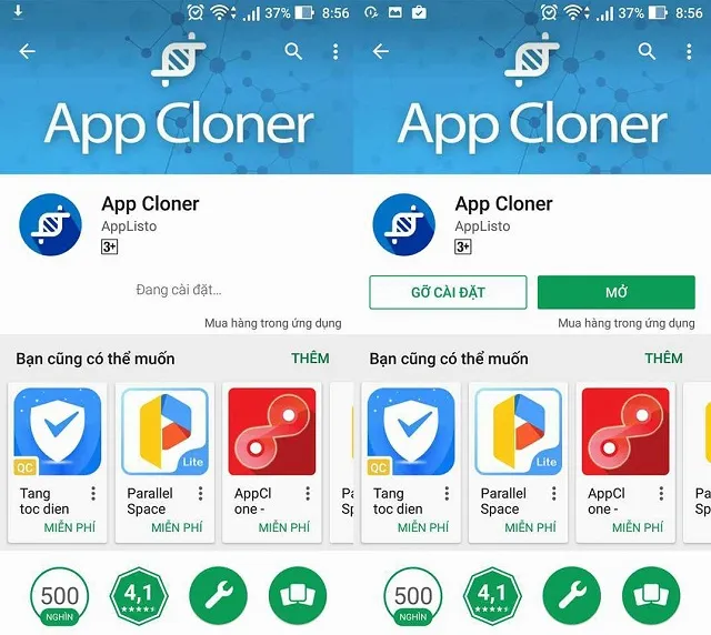 Giao diện ứng dụng App Cloner để nhân bản ứng dụng Facebook