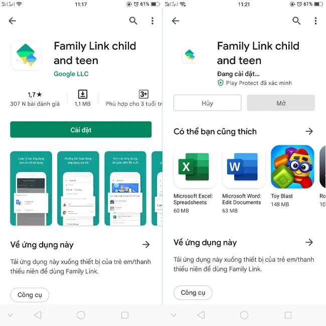 Giao diện ứng dụng Family Link Child and Teen trên CH Play