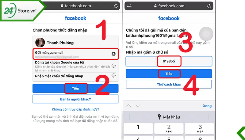 Giao diện xác minh thông tin tài khoản Facebook để đặt lại mật khẩu