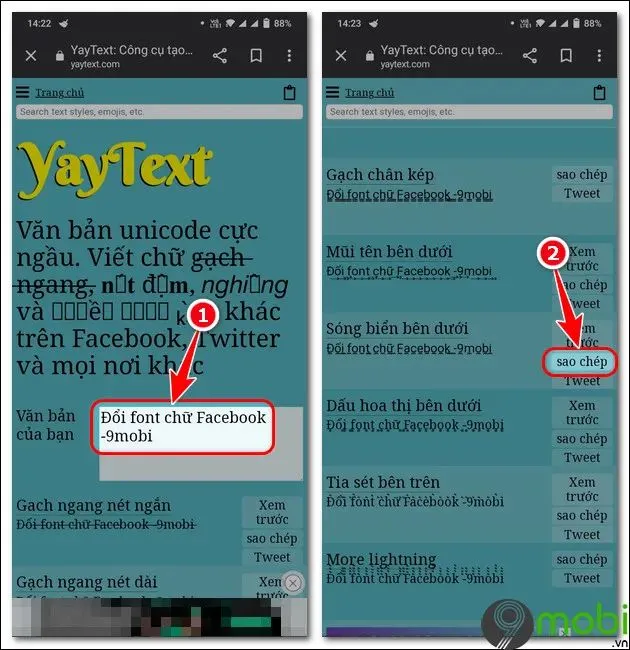 Giao diện Yaytext với ô nhập liệu và nút sao chép