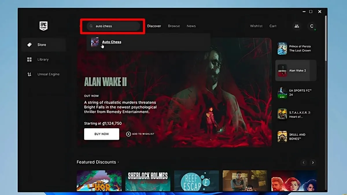 Gõ "Auto Chess" vào thanh tìm kiếm trên Epic Games Store để tìm kiếm game