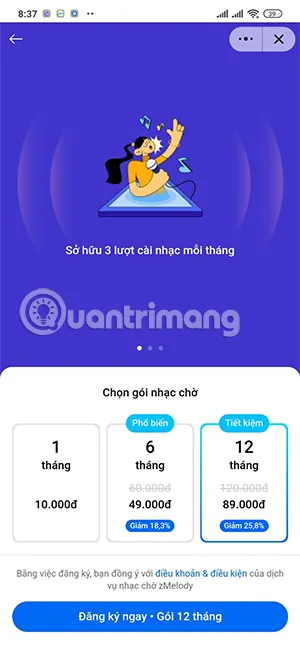 Gói cước cài nhạc chờ Zing MP3
