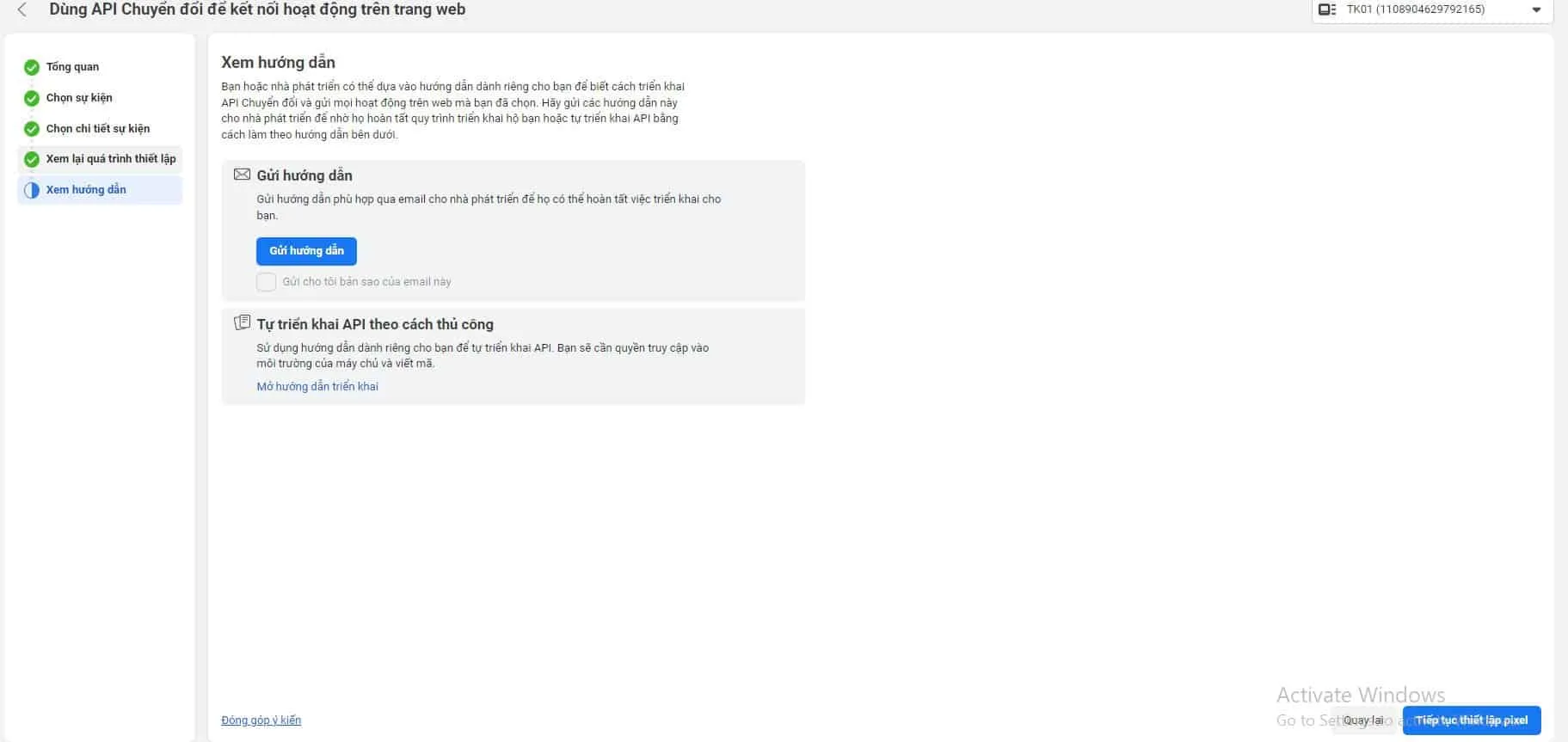 Gửi hướng dẫn Facebook Pixel qua email