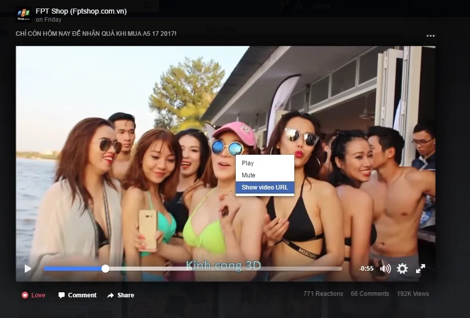 Hiển thị URL video trên Facebook bằng cách chuột phải trên máy tính