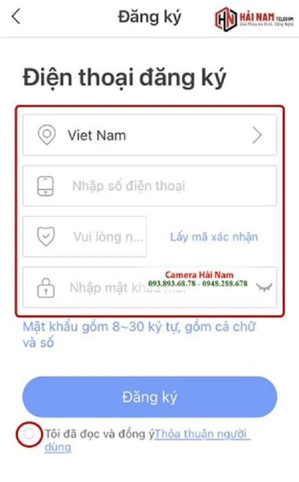 Hình ảnh giao diện đăng ký tài khoản theo hướng dẫn để thiết lập camera 2 râu