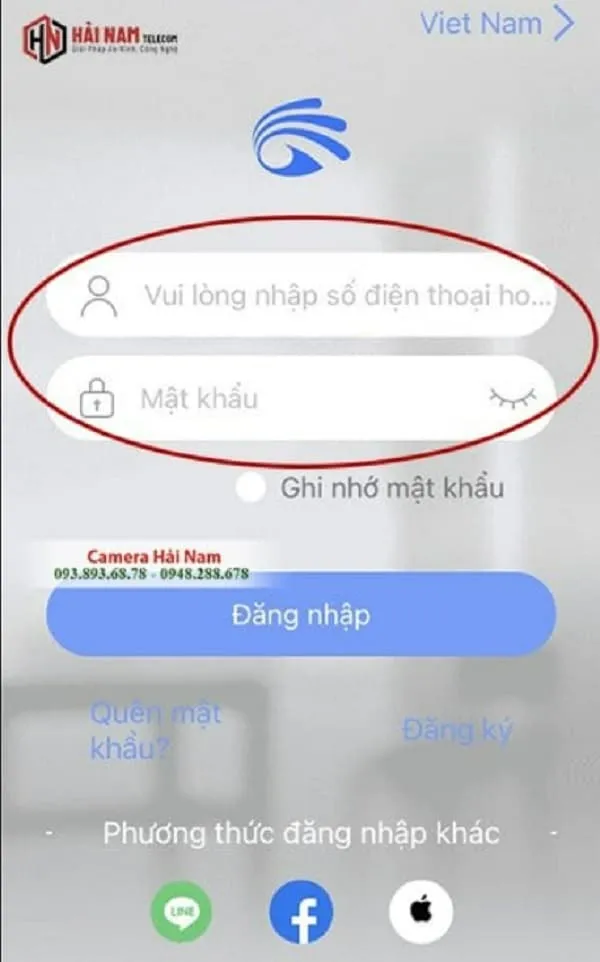 Hình ảnh giao diện đăng nhập ứng dụng Yoosee bằng số điện thoại và mật khẩu