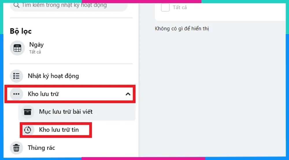 Hình ảnh giao diện Kho lưu trữ tin trên Facebook máy tính, bước 3
