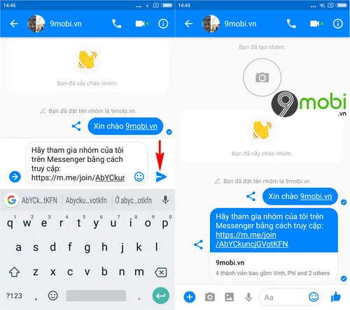 Hình ảnh minh họa đường dẫn Facebook đã được chèn vào ô nhập liệu và nút Gửi