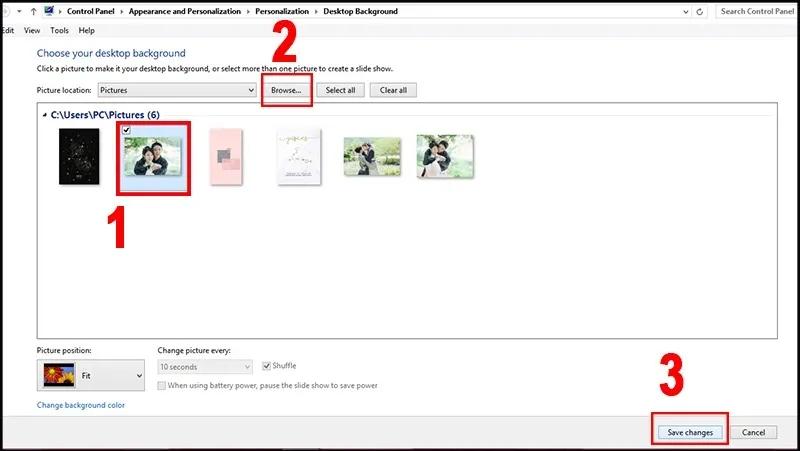 Hình ảnh minh họa tùy chọn cài đặt Slideshow cho hình nền desktop