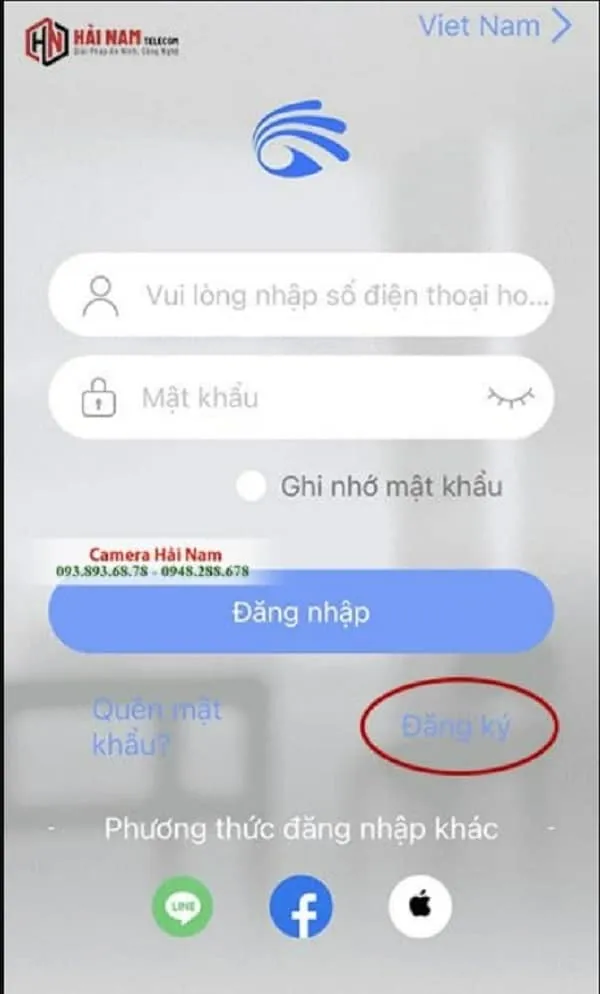 Hình ảnh nút "Đăng ký" trên giao diện ứng dụng Yoosee để bắt đầu cách cài đặt camera 2 râu