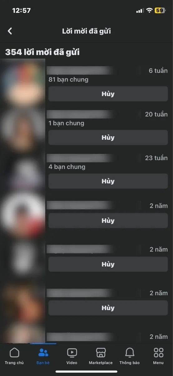 Hình ảnh quá trình Hủy Lời Mời Kết Bạn trên giao diện di động