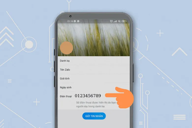 Hình ảnh sao chép số điện thoại người dùng từ Zalo
