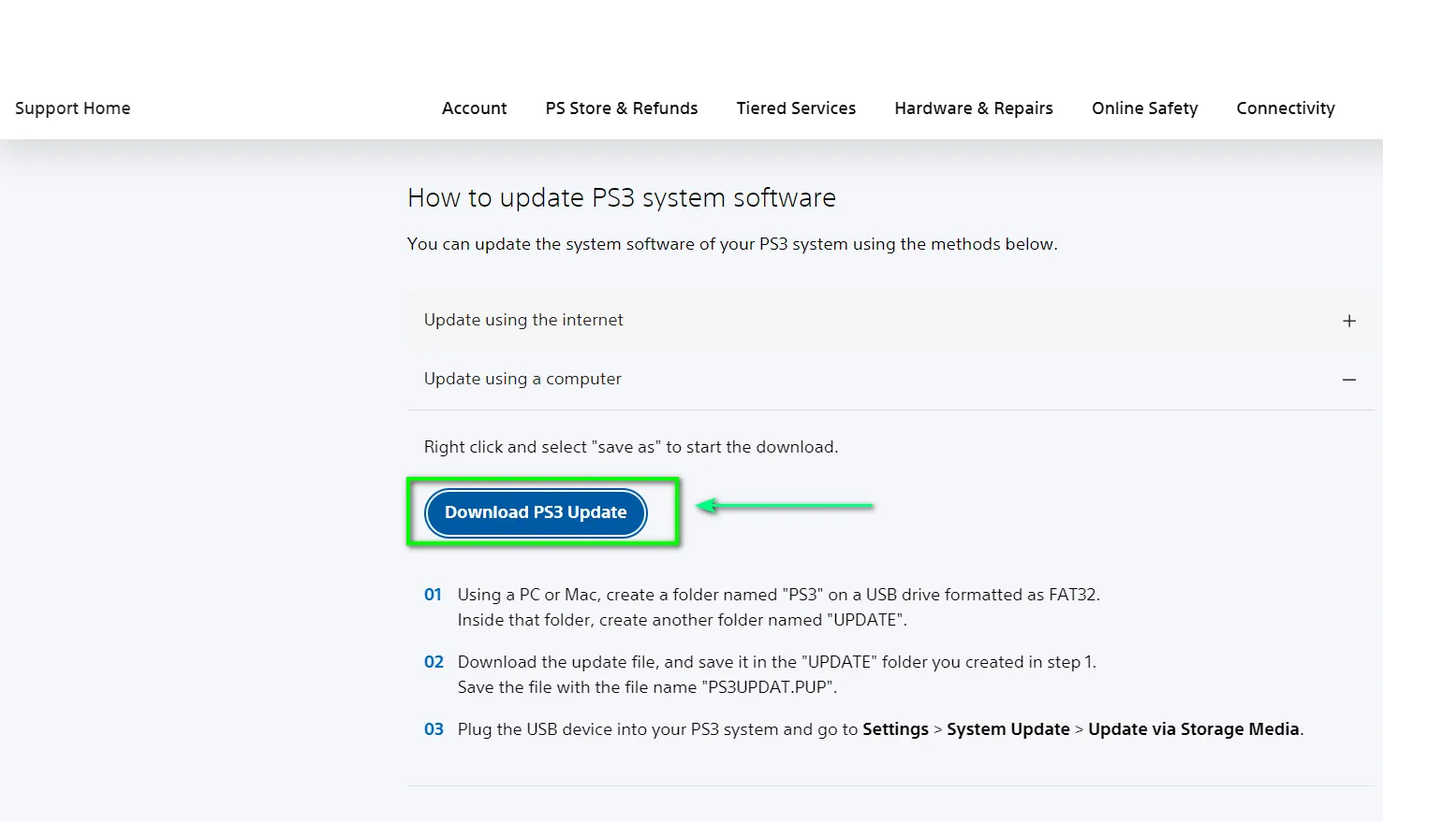 Hình ảnh truy cập trang chính thức của Playstation để tải Firmware cần thiết cho RPCS3