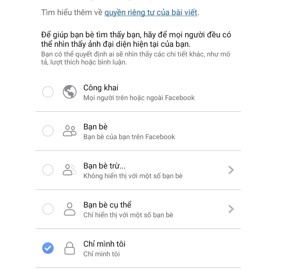 hình chọn quyền chỉ mình tôi