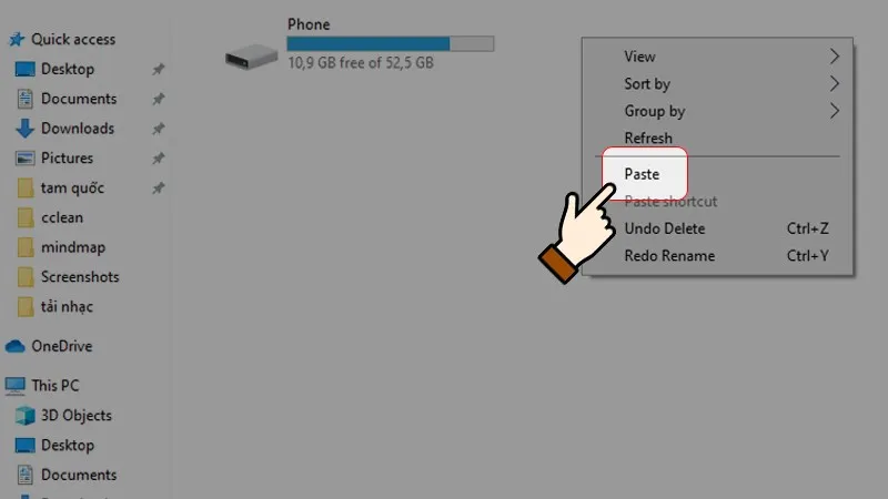 Hoàn tất dán (Paste) file nhạc vào thẻ nhớ hoặc USB