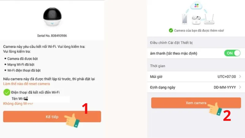 Hoàn tất kết nối trên ứng dụng Ezviz, đảm bảo camera cục sạc hoạt động ổn định