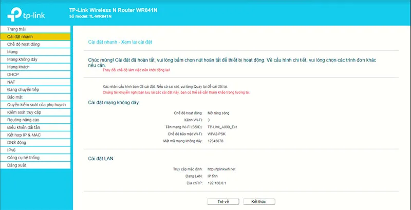 Hoàn tất quá trình kết nối 2 Modem WiFi không cần dây bằng tính năng Repeater