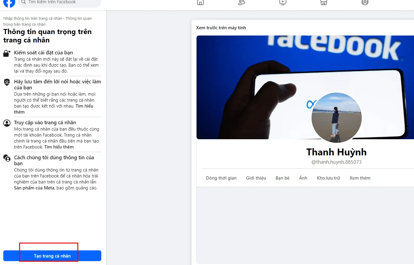 Hoàn tất việc tạo nick facebook phụ và bắt đầu sử dụng tài khoản mới