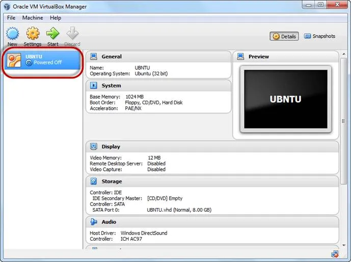 Hoàn thành cấu hình máy ảo với các thông số 8GB ổ cứng và 1GB RAM