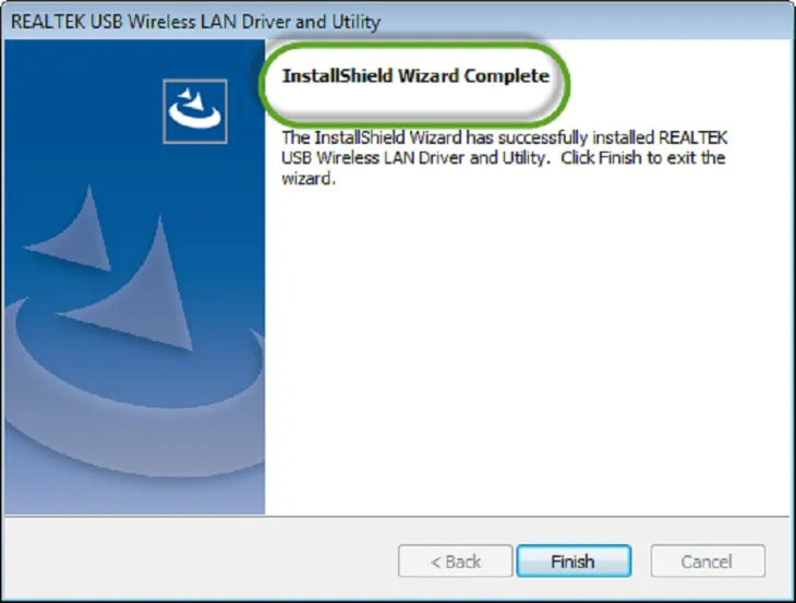 Hoàn thành quá trình cài đặt Driver USB WiFi bằng cách chọn Finish