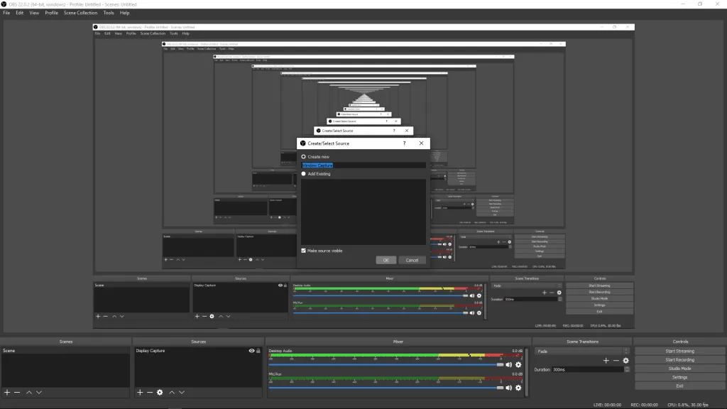 Hộp thoại Window Capture trong OBS Studio