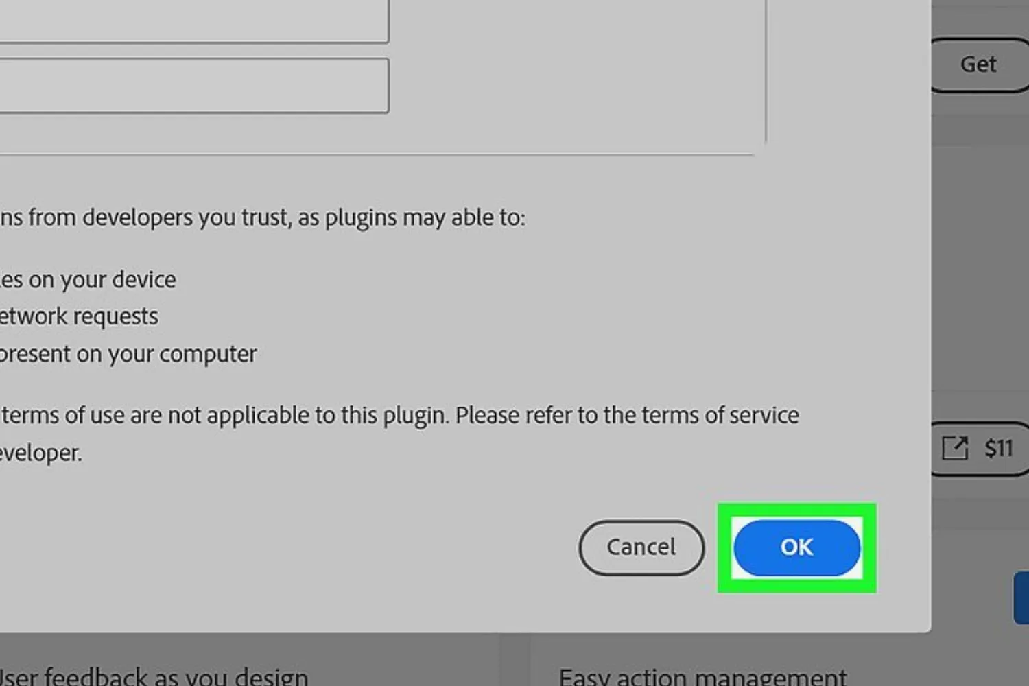 Hộp thoại xác nhận cài đặt plugin vào Adobe Photoshop