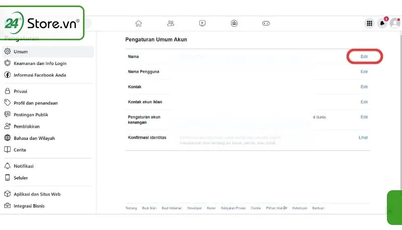 Hướng dẫn cách đổi tên facebook 1 chữ trên máy tính