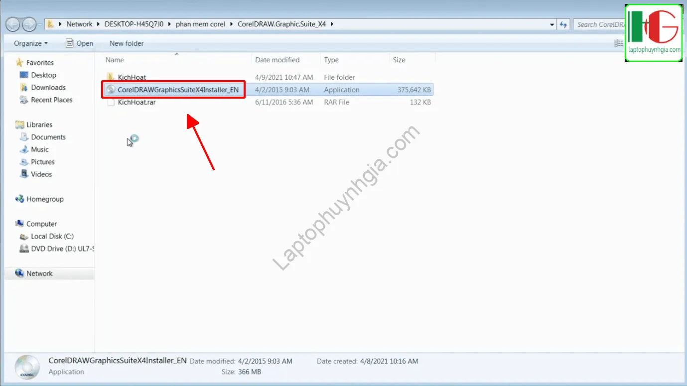 Hướng dẫn cài Corel X4: Mở file cài đặt bằng quyền Run Adminsrtator