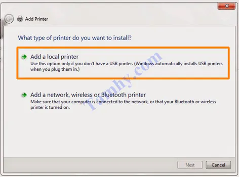 hướng dẫn cài đặt máy in cho laptop win 7 dễ dàng bằng Add a local printer