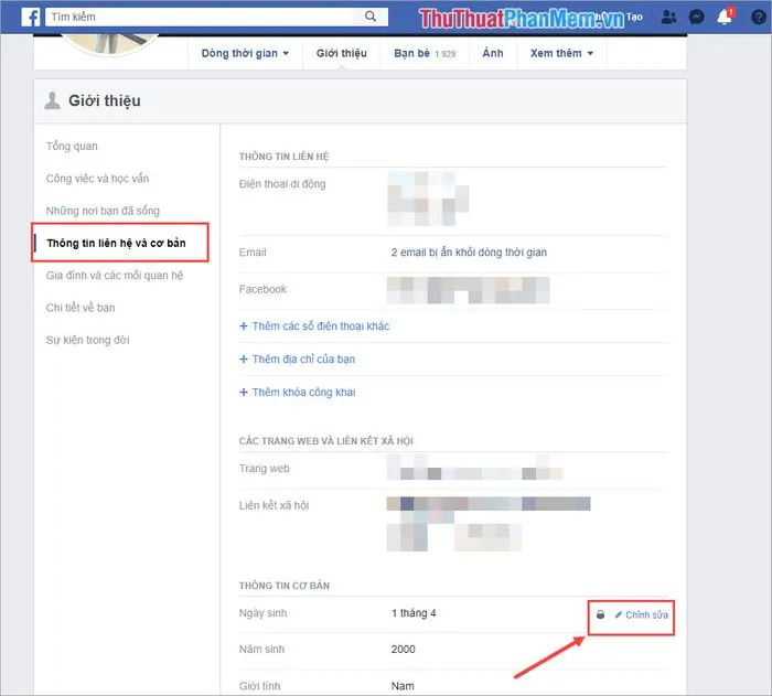 Hướng dẫn chi tiết về việc thay đổi ngày, tháng, năm sinh và thiết lập quyền riêng tư (Công khai, Bạn bè, Chỉ mình tôi)