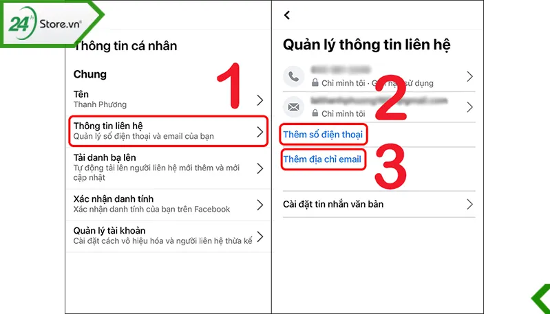 Hướng dẫn thêm email hoặc số điện thoại mới để khôi phục tài khoản Facebook