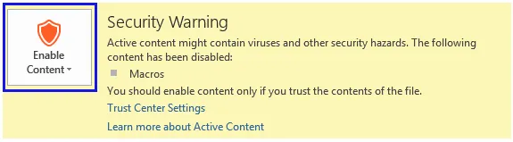 In the Security Warning area, click Enable Content