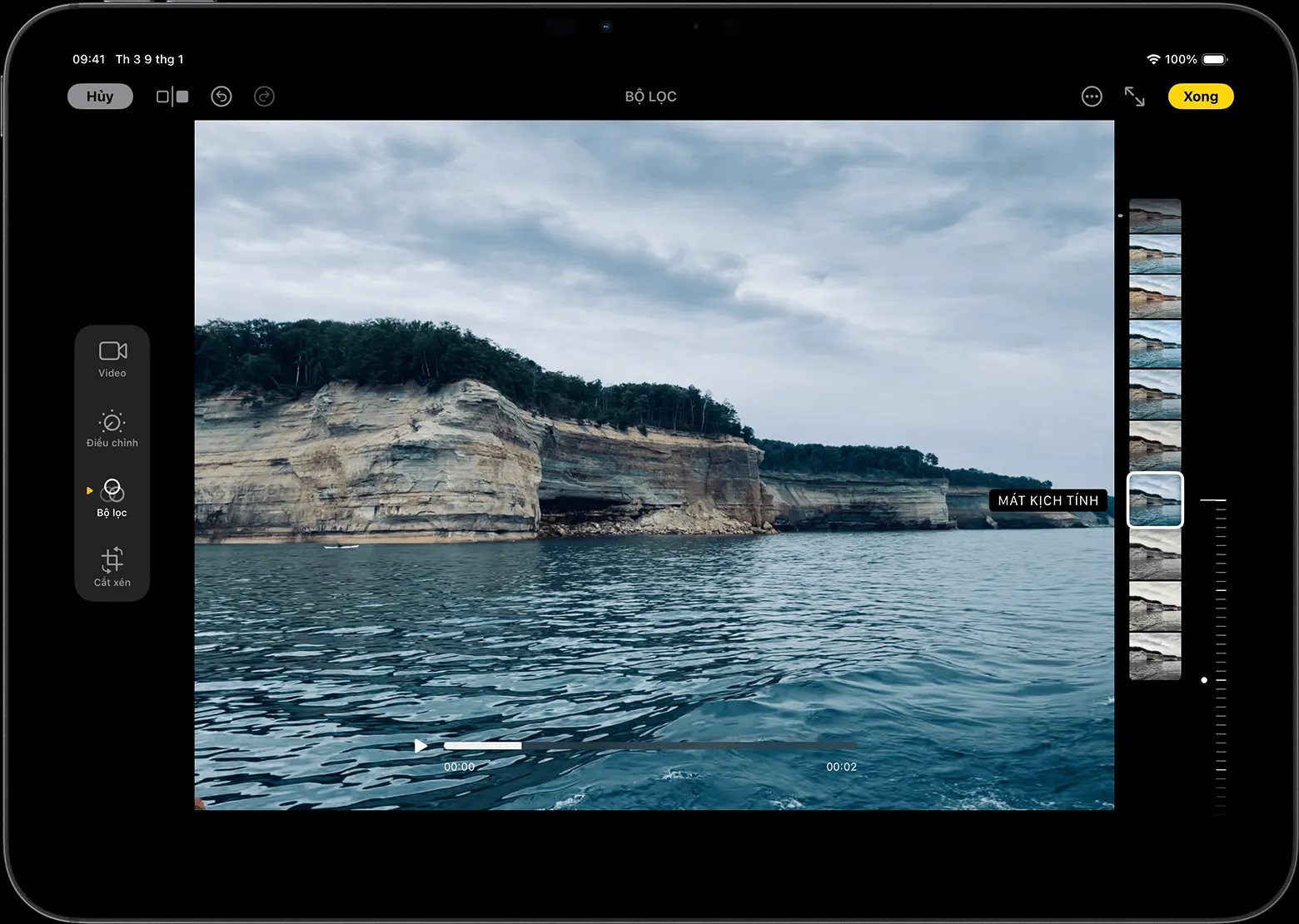 iPad hiển thị video đang được áp dụng bộ lọc