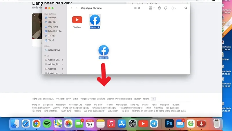 Kéo biểu tượng Facebook vừa tạo vào thanh Dock trên MacBook