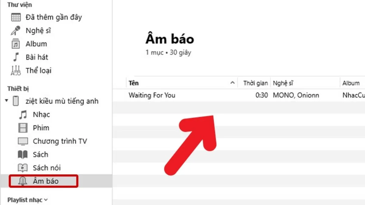 Kéo thả nhạc chuông vào mục Âm báo trong iTunes